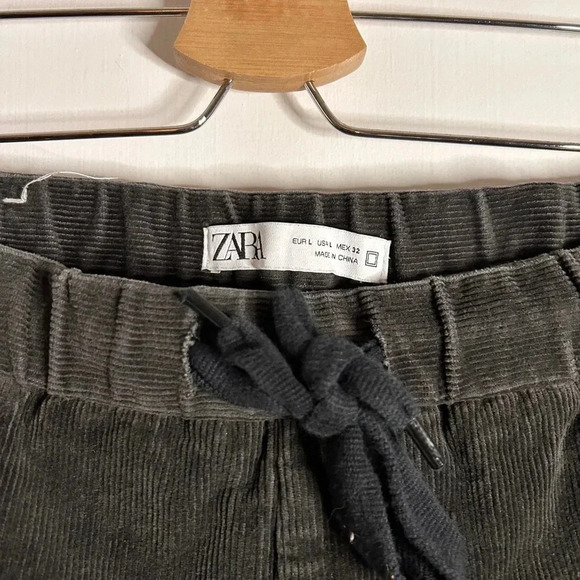 Men’s Zara Grey Corduroy Pants with Elasticized Waist and Ankles L - Picture 3 of 10